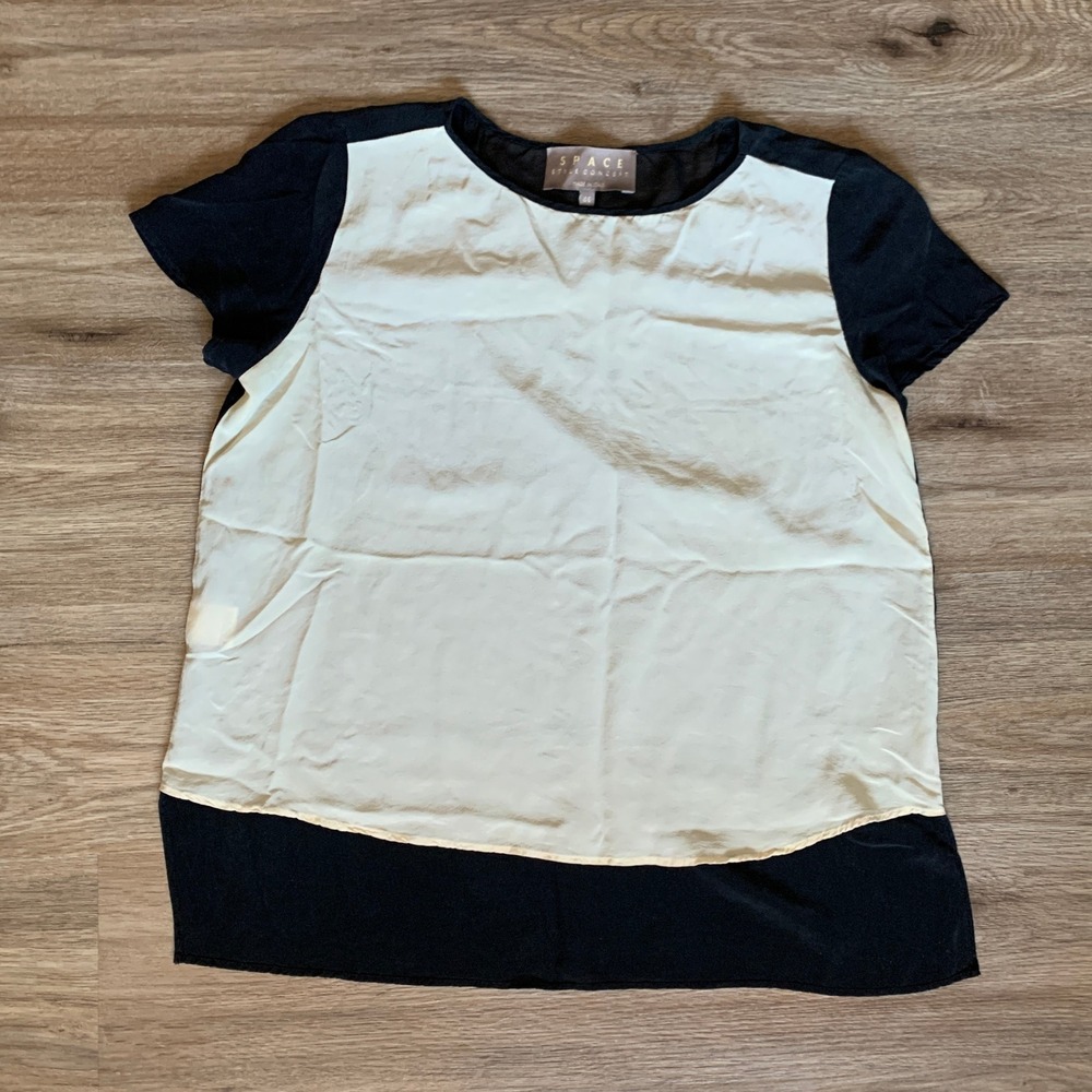 Vintage Space Style Concept Cream Black Hi Low Blouse Made in Italy Size 46 Euro